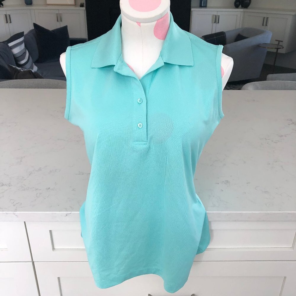 Greg Norman Play Dry Athletic Sleeveless Poly Golf Polo Shirt Green Sz M NWOT